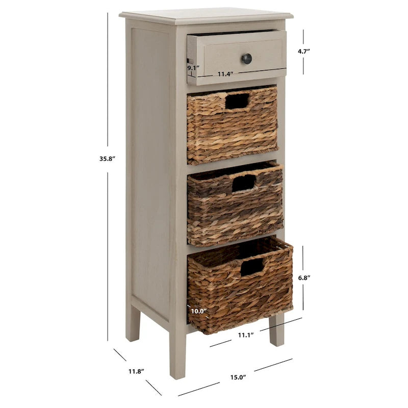 Table d'appoint vieillie avec 3 tiroirs en osier – 5 coloris – 1 personne