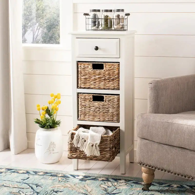 Table d'appoint vieillie avec 3 tiroirs en osier – 5 coloris – 1 personne