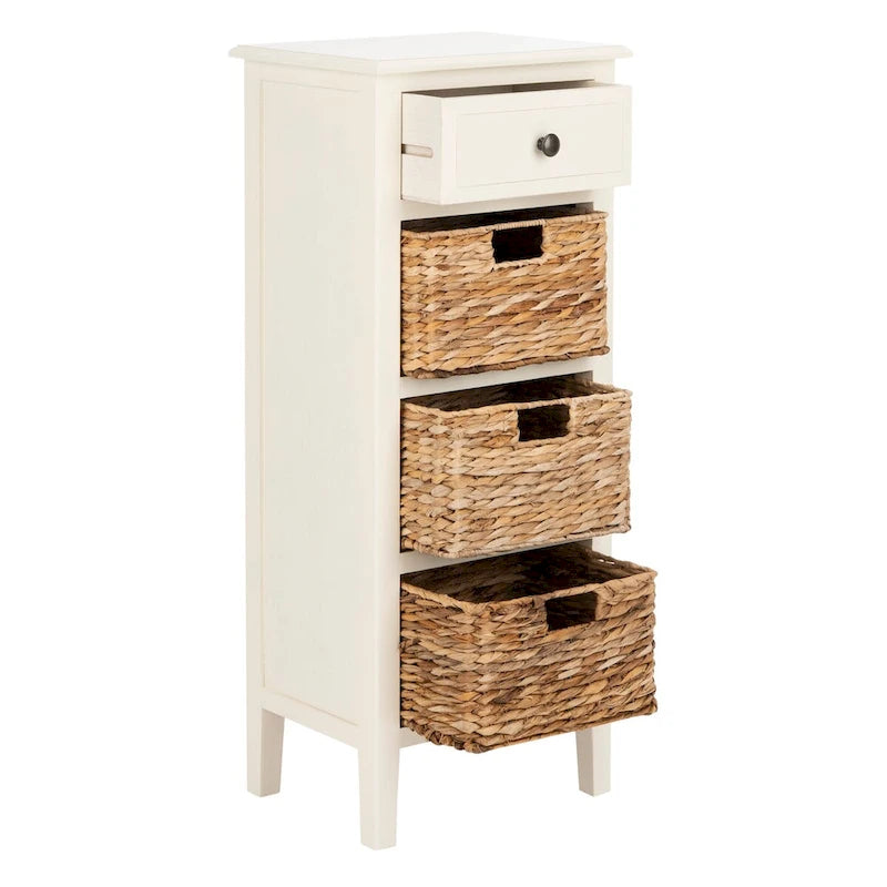 Table d'appoint vieillie avec 3 tiroirs en osier – 5 coloris – 1 personne