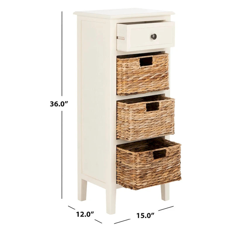 Table d'appoint vieillie avec 3 tiroirs en osier – 5 coloris – 1 personne