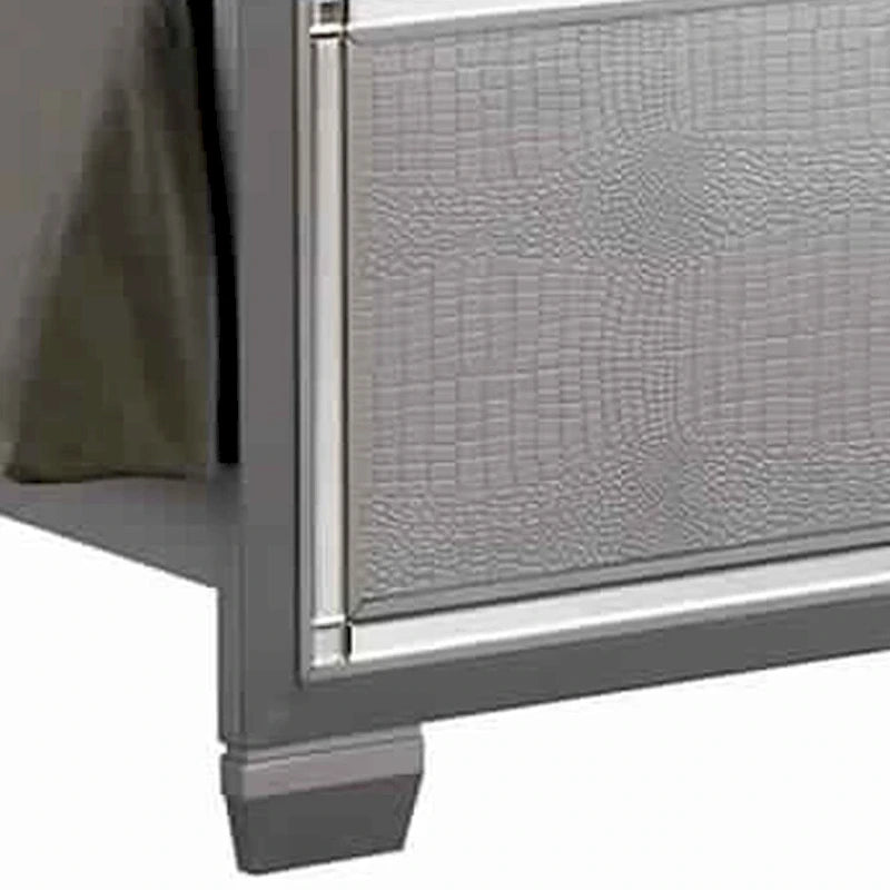 Lit king-size gris, tête de lit LED, garniture argentée, 2 personnes