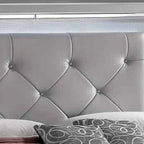 Lit king-size gris, tête de lit LED, garniture argentée, 2 personnes