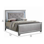 Lit king-size gris, tête de lit LED, garniture argentée, 2 personnes
