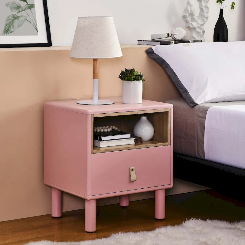 Table de chevet moderne avec tiroir, vert / bleu / rose / blanc — 1 pièce