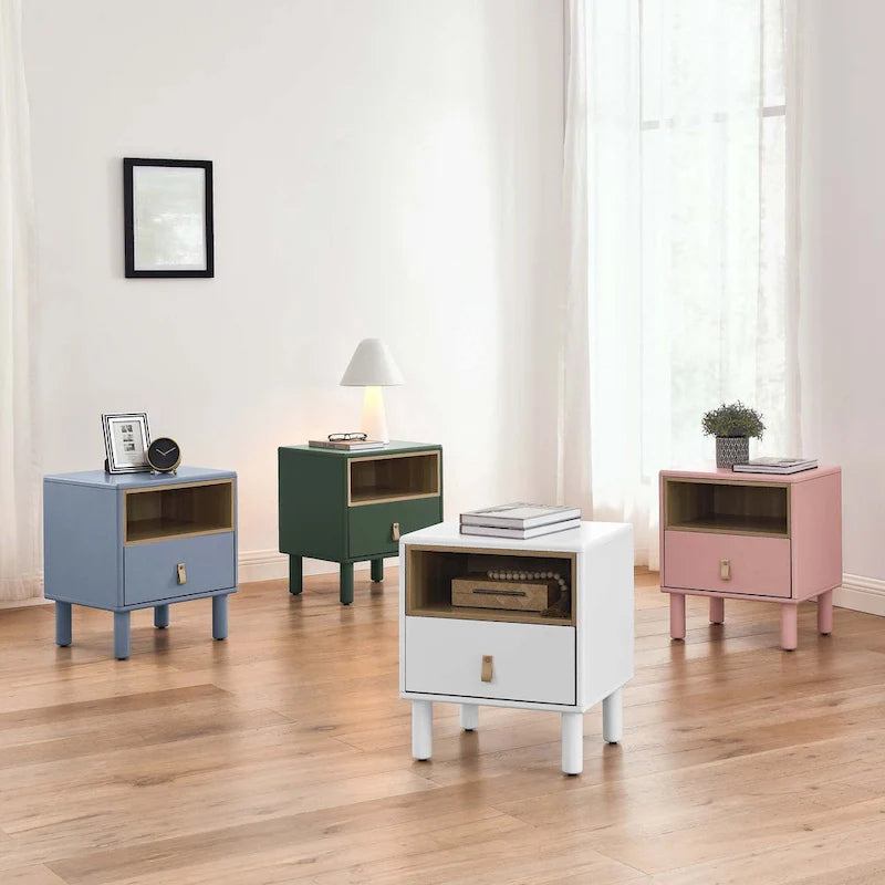 Table de chevet moderne avec tiroir, vert / bleu / rose / blanc — 1 pièce
