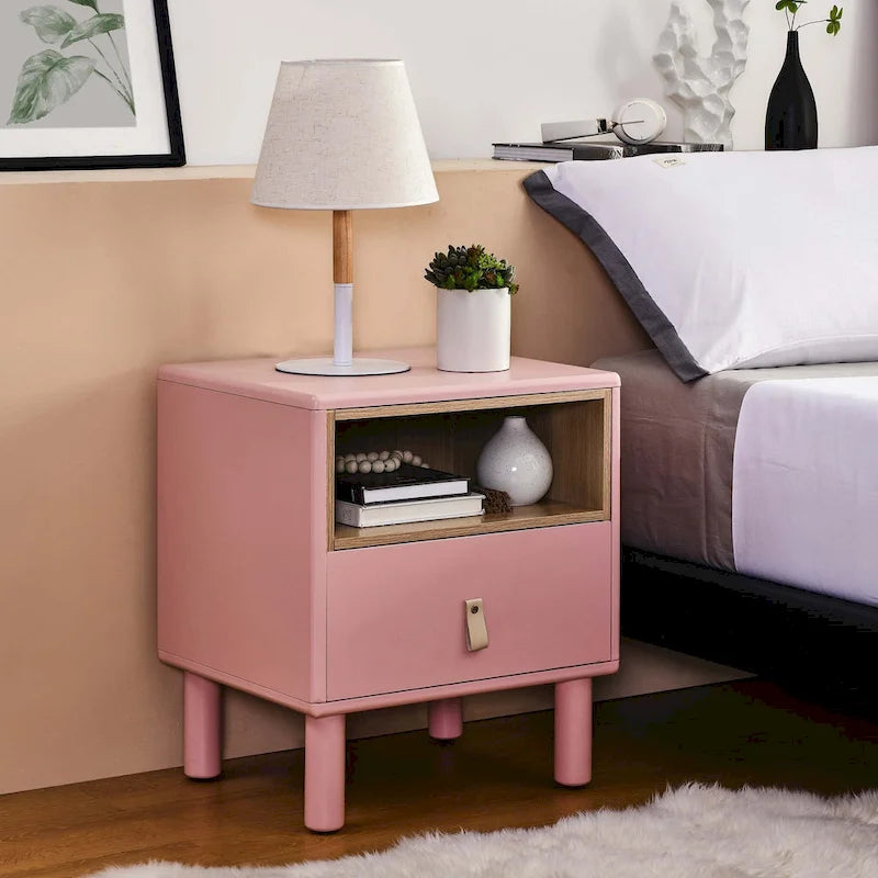 Table de chevet moderne avec tiroir, vert / bleu / rose / blanc — 1 pièce