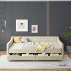 Lit de Repos Rembourré avec Tiroirs de Rangement, Beige / Gris Foncé, Grand Lit, 1 Personne