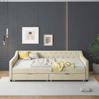 Lit de Repos Rembourré avec Tiroirs de Rangement, Beige / Gris Foncé, Grand Lit, 1 Personne