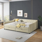 Lit de Repos Rembourré avec Tiroirs de Rangement, Beige / Gris Foncé, Grand Lit, 1 Personne
