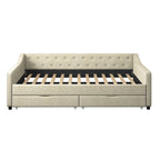 Lit de Repos Rembourré avec Tiroirs de Rangement, Beige / Gris Foncé, Grand Lit, 1 Personne