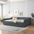 Lit de Repos Rembourré avec Tiroirs de Rangement, Beige / Gris Foncé, Grand Lit, 1 Personne