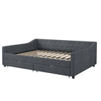 Lit de Repos Rembourré avec Tiroirs de Rangement, Beige / Gris Foncé, Grand Lit, 1 Personne