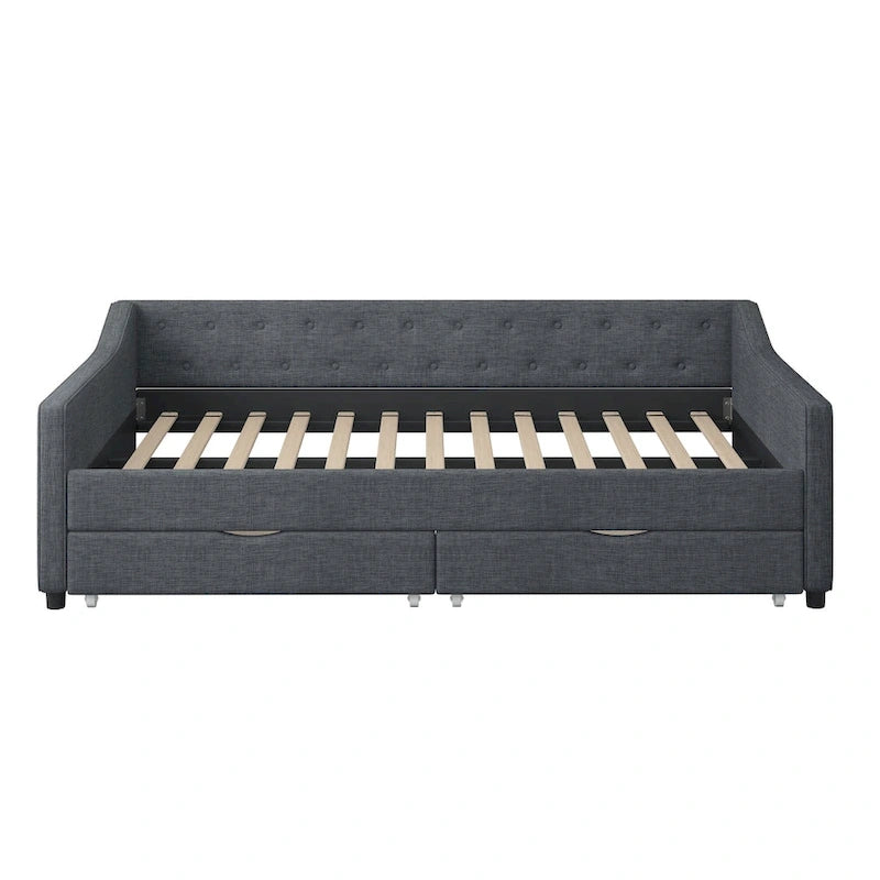 Lit de Repos Rembourré avec Tiroirs de Rangement, Beige / Gris Foncé, Grand Lit, 1 Personne