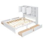 Lit plateforme Queen gris/blanc avec tête de lit de rangement et 4 tiroirs, pour 1 à 2 personnes