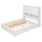 Lit plateforme Queen gris/blanc avec tête de lit de rangement et 4 tiroirs, pour 1 à 2 personnes