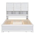 Lit plateforme Queen gris/blanc avec tête de lit de rangement et 4 tiroirs, pour 1 à 2 personnes