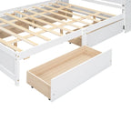Lit plateforme Queen gris/blanc avec tête de lit de rangement et 4 tiroirs, pour 1 à 2 personnes