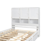 Lit plateforme Queen gris/blanc avec tête de lit de rangement et 4 tiroirs, pour 1 à 2 personnes