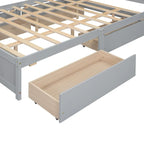 Lit plateforme Queen gris/blanc avec tête de lit de rangement et 4 tiroirs, pour 1 à 2 personnes