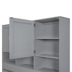 Lit plateforme Queen gris/blanc avec tête de lit de rangement et 4 tiroirs, pour 1 à 2 personnes