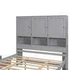 Lit plateforme Queen gris/blanc avec tête de lit de rangement et 4 tiroirs, pour 1 à 2 personnes