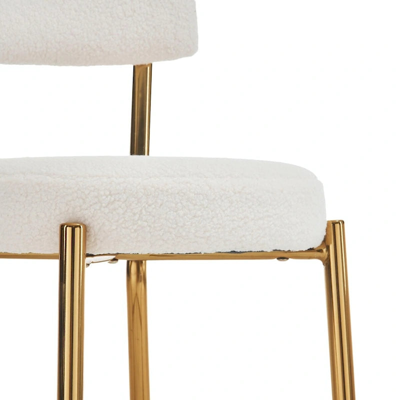 Tabourets de bar beiges/noirs/dorés, tissu Teddy, piètement en métal, lot de 4