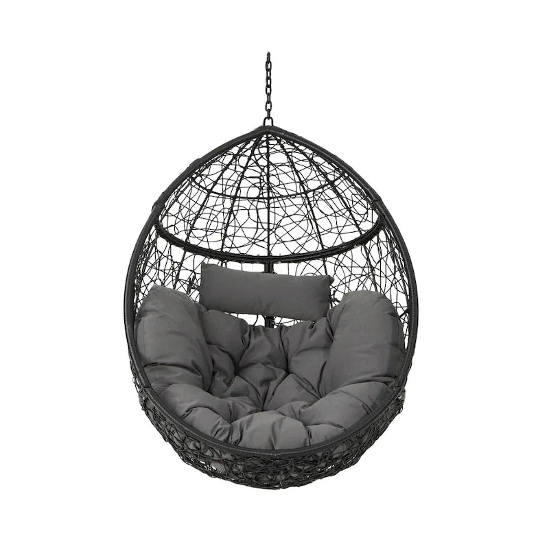 Chaise suspendue œuf en osier marron kaki/gris avec coussin, 1 personne, capacité 136 kg