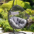 Chaise suspendue œuf en osier marron kaki/gris avec coussin, 1 personne, capacité 136 kg