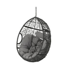 Chaise suspendue œuf en osier marron kaki/gris avec coussin, 1 personne, capacité 136 kg