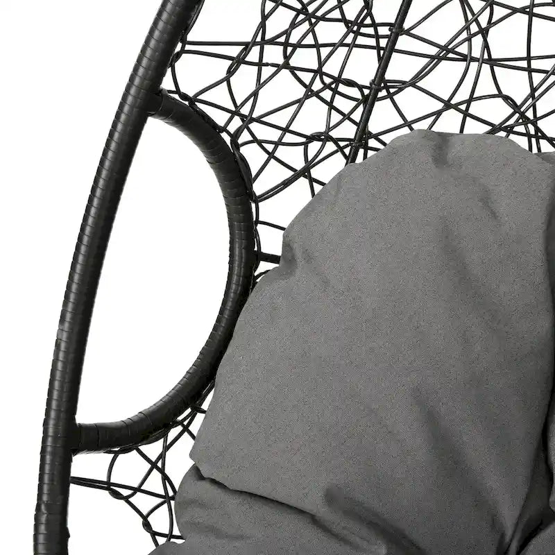 Chaise suspendue œuf en osier marron kaki/gris avec coussin, 1 personne, capacité 136 kg