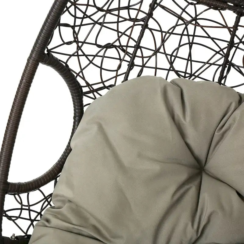 Chaise suspendue œuf en osier marron kaki/gris avec coussin, 1 personne, capacité 136 kg