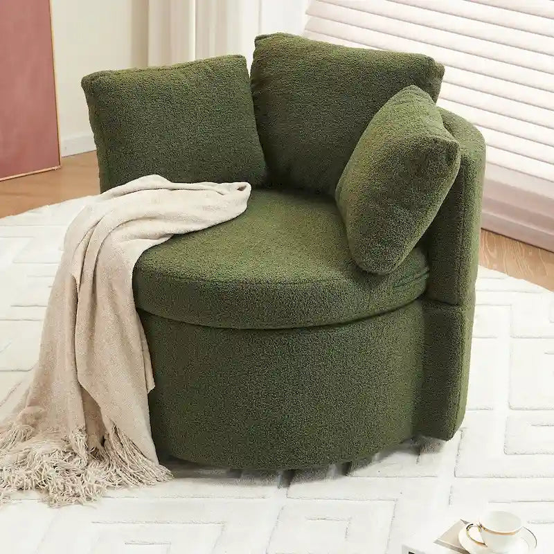 Fauteuil pivotant de rangement en tissu avec coussin de dossier — Vert / Kaki / Rose, 1 place