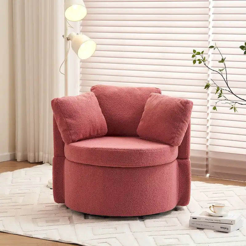 Fauteuil pivotant de rangement en tissu avec coussin de dossier — Vert / Kaki / Rose, 1 place