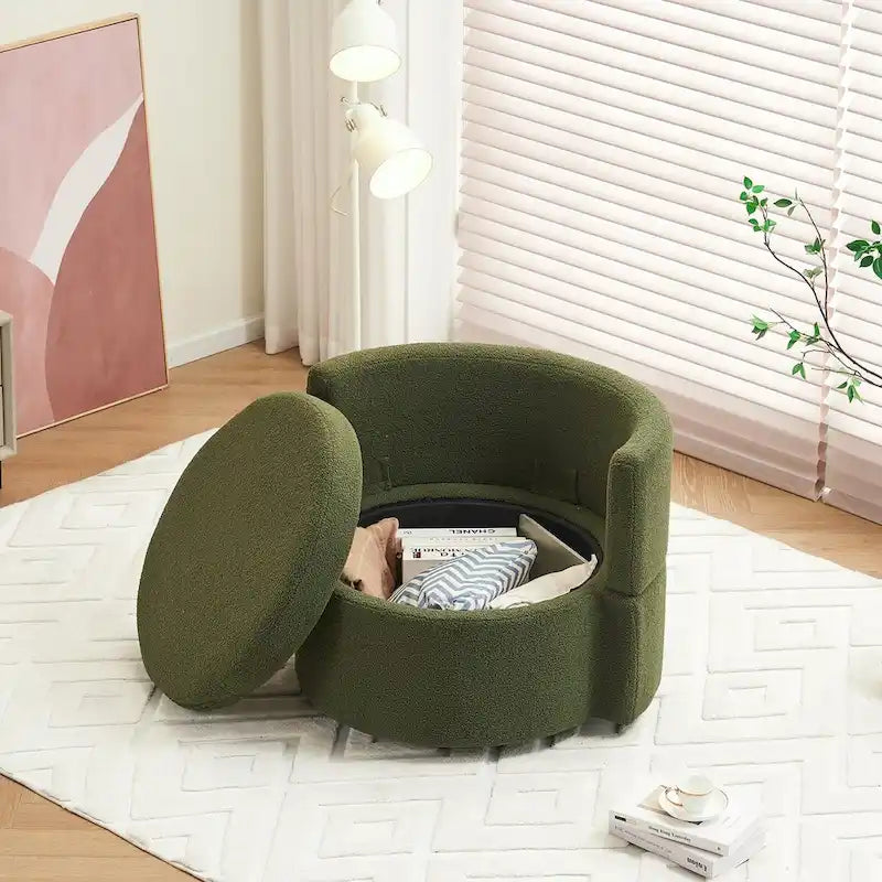 Fauteuil pivotant de rangement en tissu avec coussin de dossier — Vert / Kaki / Rose, 1 place