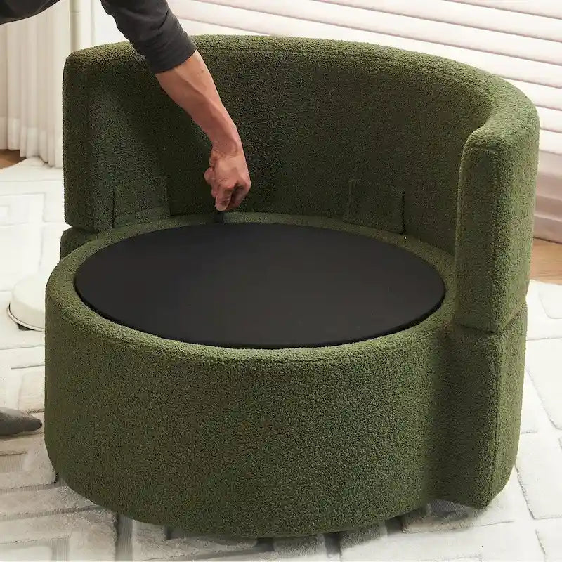 Fauteuil pivotant de rangement en tissu avec coussin de dossier — Vert / Kaki / Rose, 1 place