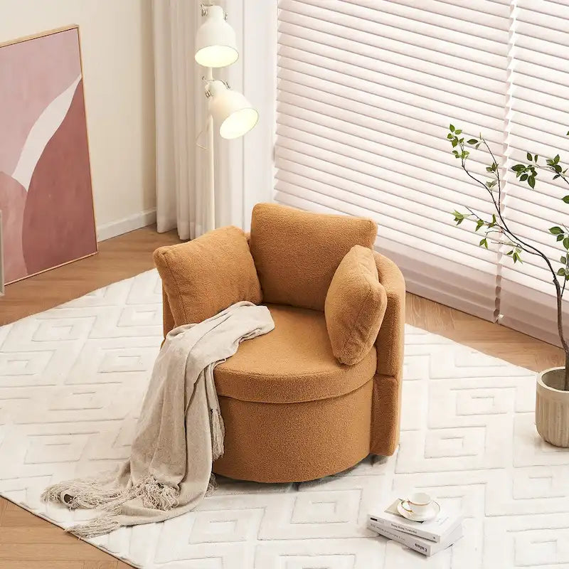 Fauteuil pivotant de rangement en tissu avec coussin de dossier — Vert / Kaki / Rose, 1 place