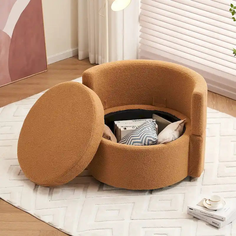 Fauteuil pivotant de rangement en tissu avec coussin de dossier — Vert / Kaki / Rose, 1 place