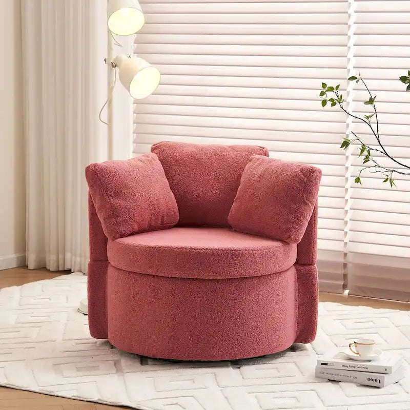 Fauteuil pivotant de rangement en tissu avec coussin de dossier — Vert / Kaki / Rose, 1 place