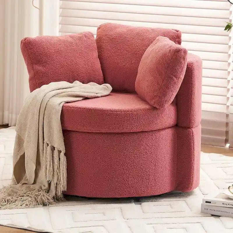 Fauteuil pivotant de rangement en tissu avec coussin de dossier — Vert / Kaki / Rose, 1 place