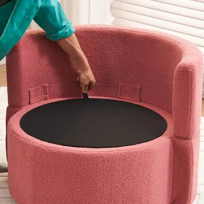 Fauteuil pivotant de rangement en tissu avec coussin de dossier — Vert / Kaki / Rose, 1 place