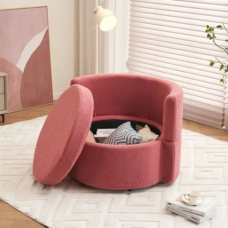 Fauteuil pivotant de rangement en tissu avec coussin de dossier — Vert / Kaki / Rose, 1 place