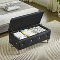 Banc de rangement en similicuir noir / gris / argent / blanc avec boutons en cristal — 1 personne