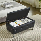 Banc de rangement en similicuir noir / gris / argent / blanc avec boutons en cristal — 1 personne
