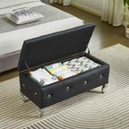 Banc de rangement en similicuir noir / gris / argent / blanc avec boutons en cristal — 1 personne