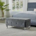 Banc de rangement en similicuir noir / gris / argent / blanc avec boutons en cristal — 1 personne