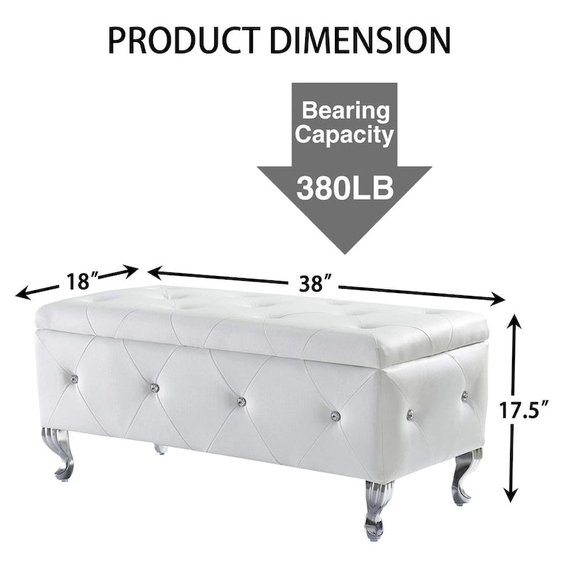 Banc de rangement en similicuir noir / gris / argent / blanc avec boutons en cristal — 1 personne