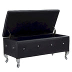 Banc de rangement en similicuir noir / gris / argent / blanc avec boutons en cristal — 1 personne