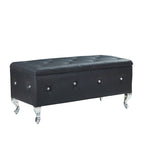Banc de rangement en similicuir noir / gris / argent / blanc avec boutons en cristal — 1 personne