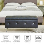Banc de rangement en similicuir noir / gris / argent / blanc avec boutons en cristal — 1 personne