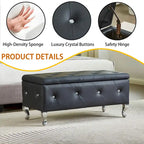 Banc de rangement en similicuir noir / gris / argent / blanc avec boutons en cristal — 1 personne